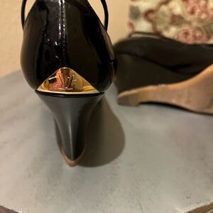Louis Vuitton Logo Embossed Black Patent Leather Wedge 39 (8-1/2)